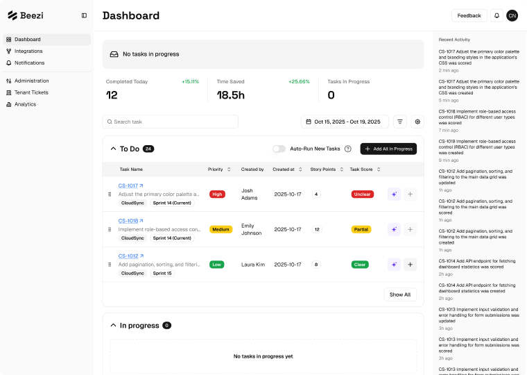 Beezi Dashboard