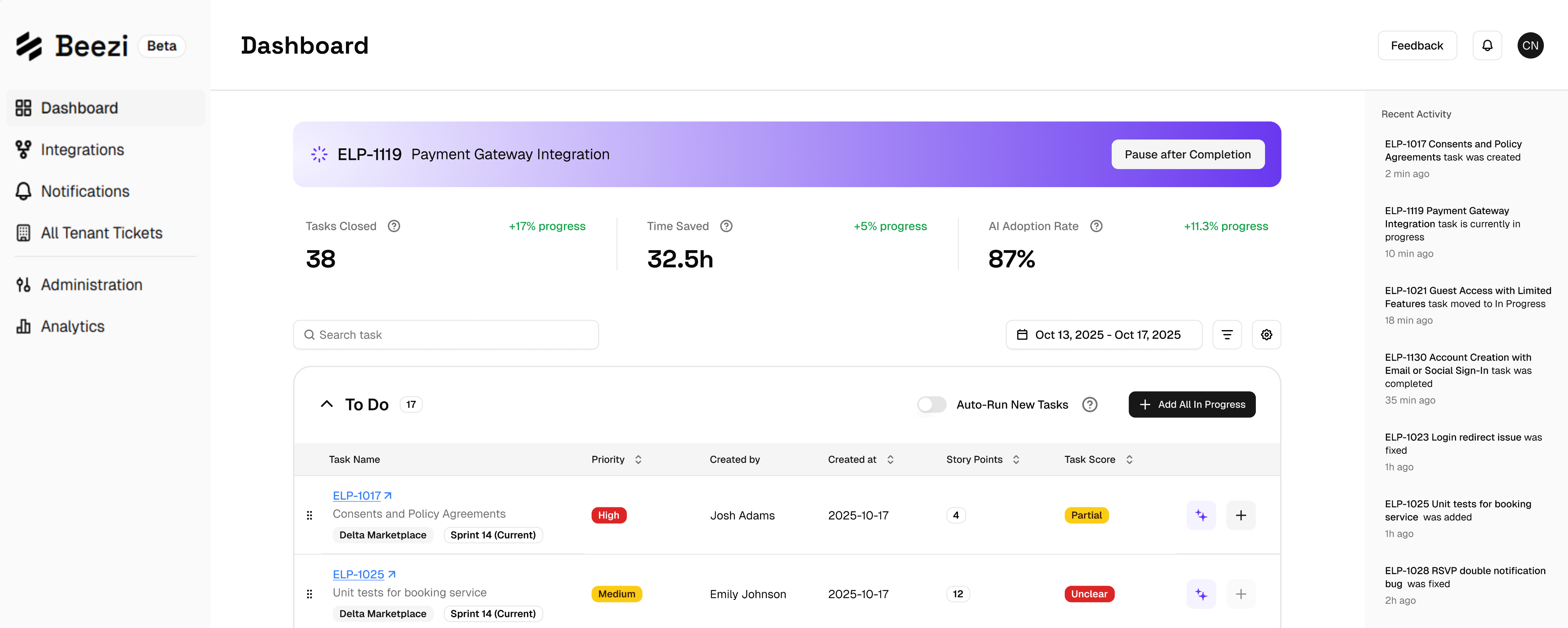 Beezi Dashboard